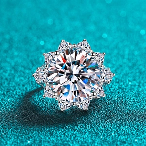 Luxury 925 Sterling Silver Moissanite Ring For Women 10 Carat Round Cut Sunflower Shape Zirconia Inlaid Wedding Fine Jewelry