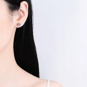 Elegant S925 sterling silver stud earrings with a 6-prong moissanite setting for women