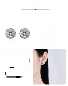 Macro shot of S925 sterling silver moissanite stud earrings with platinum plating detail