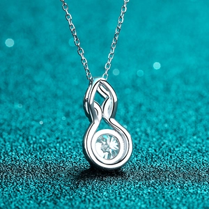 S925 sterling silver gourd pendant necklace featuring a sparkling moissanite stone