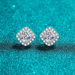 925 Sterling Silver Moissanite Zirconia Halo Stud Earrings Square Cushion Cut Electroplated Jewelry For Women Fashion