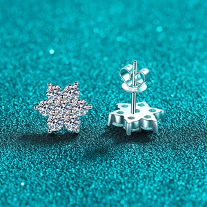 S925 sterling silver moissanite sunflower stud earrings with polished butterfly backings