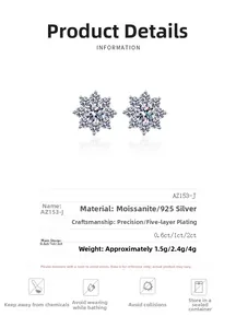 Detailed specifications table for S925 sterling silver snowflake moissanite earrings
