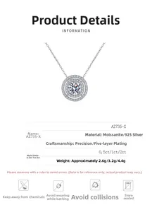 Detailed specs of moissanite necklace with double halo pendant in S925 silver