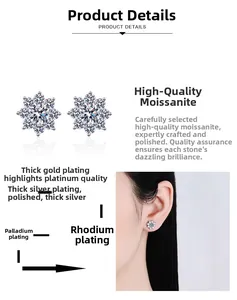 Detail of snowflake moissanite earrings showing multi-layer plating and luxury craft