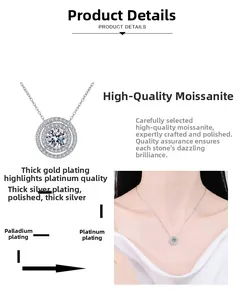 Detail of Moissanite necklace showing multi-layer rhodium plating and silver finish