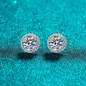 925 Sterling Silver Moissanite Stud Earrings For Women Round Cut Zirconia Halo Earrings Classic Jewelry For Wedding Daily