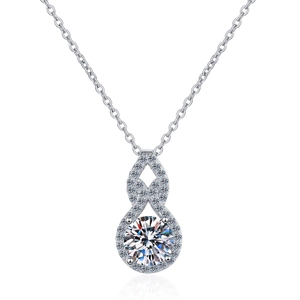S925 sterling silver gourd pendant necklace with moissanite center stone on white backdrop