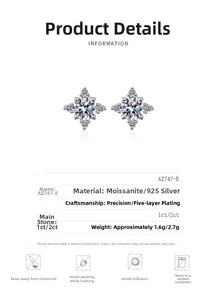 Détails techniques pour boucles d'oreilles trèfle en argent S925 et moissanite