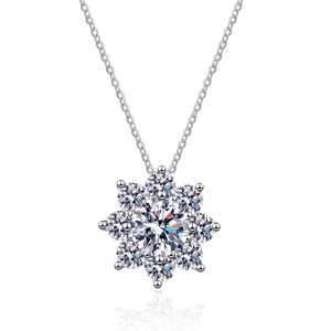 Funkelnde S925 Sterlingsilber Sonnenblumen Moissanit Halskette mit einem Luxus Schneeflocke