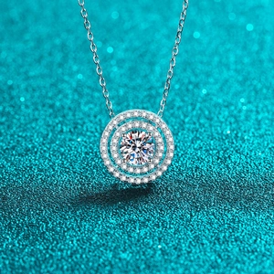 Luxury 925 Sterling Silver Double Circle Halo Pendant Necklace For Women Round Moissanite Zirconia Clavicle Chain Jewelry