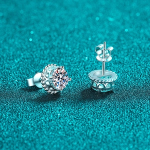 Classic S925 sterling silver stud earrings featuring round-cut moissanite in a six-prong crown