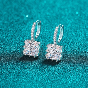 Elegant S925 sterling silver hoop earrings with princess cut square moissanite stones