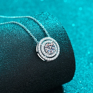 S925 sterling silver double halo necklace featuring a sparkling round moissanite pendant