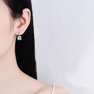 S925 sterling silver hoop earrings featuring square-cut princess moissanite dangles