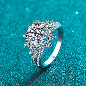 Bague tournesol de luxe en argent sterling S925 avec moissanite ronde brillante de 3 carats