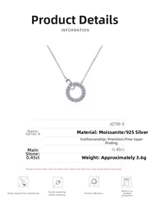 Fiche technique détaillée du collier en argent 925 et moissanite avec pierre 0,45ct