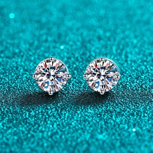 Elegant S925 sterling silver stud earrings featuring classic four-prong moissanite stones