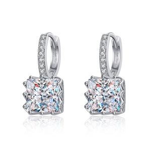 Elegant S925 sterling silver hoop earrings with square moissanite and pave accents