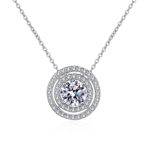 Elegant S925 sterling silver double circle pendant necklace with sparkling moissanite stone