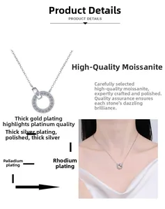 Détails du collier en Moissanite avec placage en argent S925 et vue portée sur mannequin