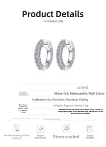 Makroaufnahme der S925 Sterling Silber Creolen mit funkelnden 1,92 Karat Moissanit-Steinen