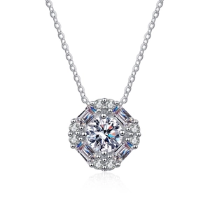 Luxurious S925 sterling silver necklace with square moissanite halo pendant