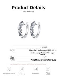 Detaillierte Spezifikationen von S925 Silber Moissanit Creolen mit Reihen-Diamant-Design