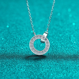 Élégant Collier en Argent Sterling S925 avec Moissanite Pendentif Rond Géométrique Pour Femme Bijoux Minimalistes