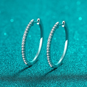 Luxury S925 Sterling Silver Moissanite Hoop Earrings For Women Sparkling Moissanite Inlaid U-Shape Round Jewelry Gift