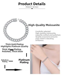 Close-up of S925 silver Cuban bracelet with moissanite stones and thick gold plating