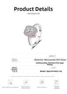 Macro shot of 1ct radiant cut moissanite ring with halo setting in 925 silver