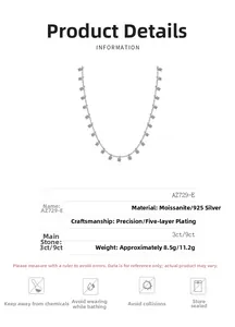 Detailed size and material chart for S925 sterling silver moissanite necklace