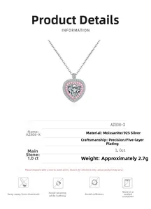 Makroaufnahme einer 925er Silber Herz Kette mit 1ct Moissanit und rosa Steinen