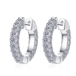 S925 Sterlingsilber Creolen mit zweireihigem Pavé-Besatz aus Moissanit Steinen