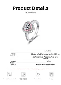 Detaillierte Makroansicht des 1 Karat Moissanit Rings in Herzform aus 925 Sterlingsilber