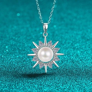 S925 Sterlingsilber Süßwasserperle Moissanit Sonnenblume Anhänger Halskette Sternenregen Kette Für Damen Modeschmuck