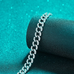 Luxurious S925 sterling silver cuban chain bracelet fully paved with moissanite stones