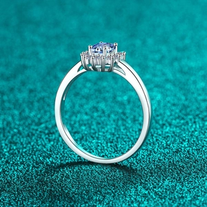 Classic S925 sterling silver ring with royal blue round gemstone and halo diamonds