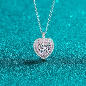 925 Sterlingsilber Herz Anhänger Halskette Mit Moissanit Zirkonia Doppel-Halo Strass Schlüsselbeinkette Für Damen Schmuck