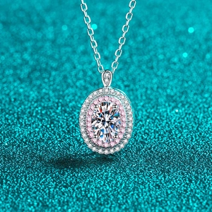 925 Sterling Silver Moissanite Necklace Oval Halo Pendant Pink White Zirconia Elegant Clavicle Chain Jewelry For Women