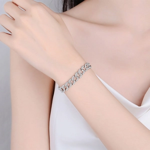 Classic S925 sterling silver Cuban link bracelet with full moissanite stones for couples