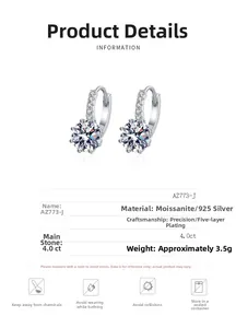 Détails des créoles en argent S925 et moissanite 4,0ct avec finition polie