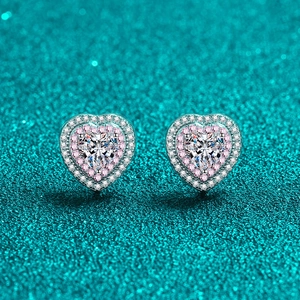 Orecchini a Bottone in Argento Sterling 925 con Moissanite a Cuore per Donna Orecchini Halo in Zirconia a Forma di Cuore di Lusso