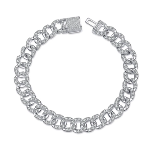 Iced out S925 sterling silver Cuban link bracelet fully paved with moissanite diamonds