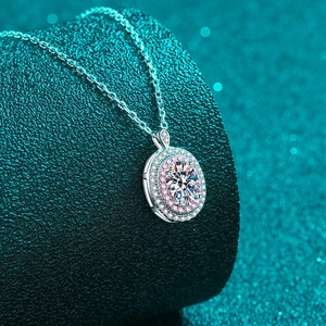Elegant S925 silver necklace featuring an oval moissanite pendant with double halo stones