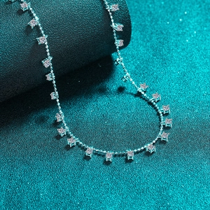 Elegant S925 sterling silver necklace featuring square-cut moissanite stones on a bead chain