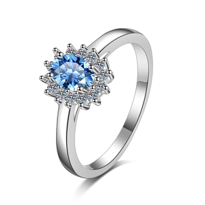 Classic S925 sterling silver ring featuring a blue oval sapphire and halo diamonds