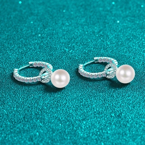 Elegant S925 sterling silver earrings with 8mm freshwater pearl and moissanite accents