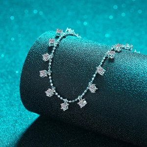 Sparkling S925 sterling silver moissanite necklace with round cut stones on bead chain